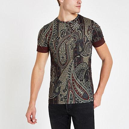 River Island Mens Paisley Print Slim Fit T-shirt