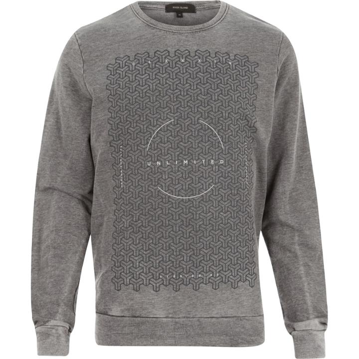 River Island Mensgrey Unlimited Slogan Print Sweatshirt