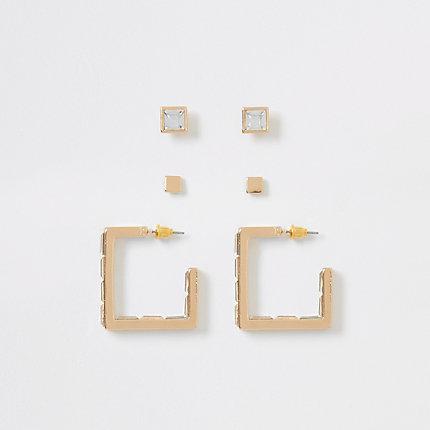 River Island Womens Gold Colour Diamante Earrings Multipack