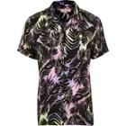 River Island Mens Palm Print Revere Short Sleeve Shirt