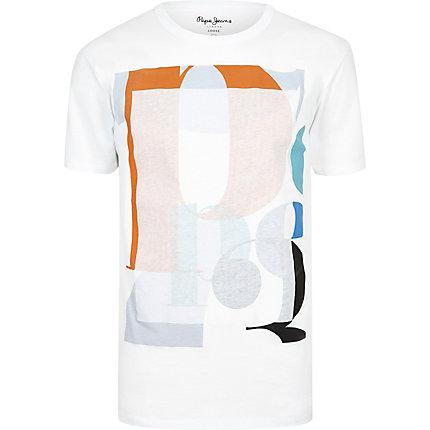 River Island Mens Pepe Jeans White Loose Fit Printed T-shirt