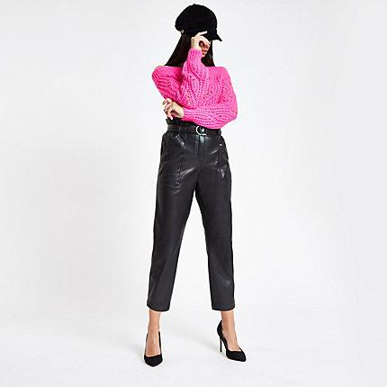 River Island Womens Faux Leather Paperbag Waist Trousers
