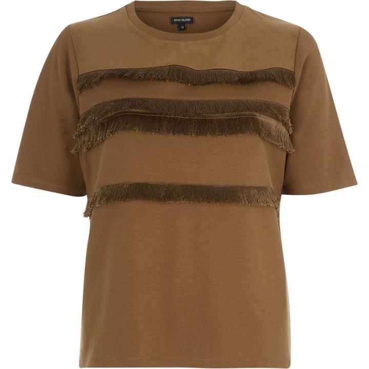 River Island Womens Fringe Trim T-shirt