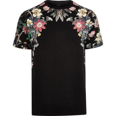 River Island Mens Floral Print Shoulder Slim Fit T-shirt