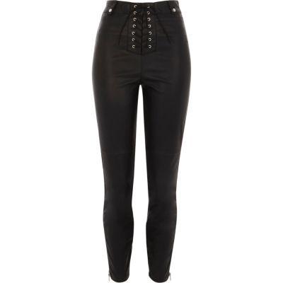 River Island Womens Lace-up Faux Leather Skinny Trousers