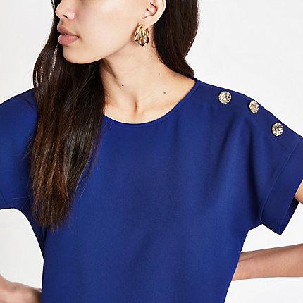 River Island Womens Button Shoulder T-shirt