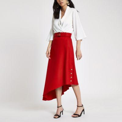 River Island Womens Asymmetric Midi Popper Hem Skirt