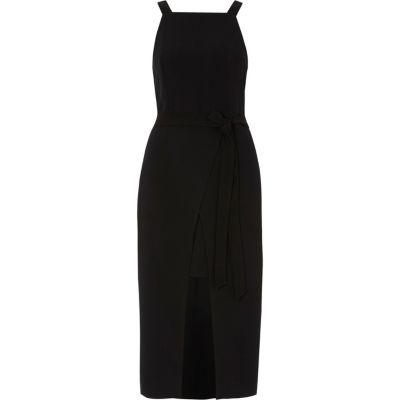 River Island Womens Square Neck Wrap Midi Tie Waist Dress