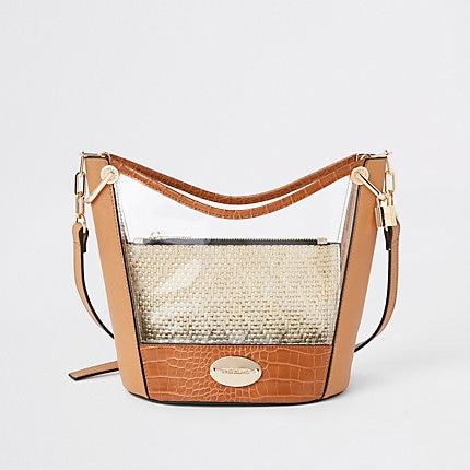 River Island Womens Woven Perspex Bucket Bag