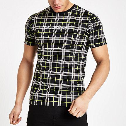 River Island Mens Neon Check Slim Fit T-shirt