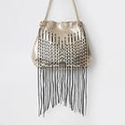 River Island Womens Gold Leather Tassel Slouch Bag
