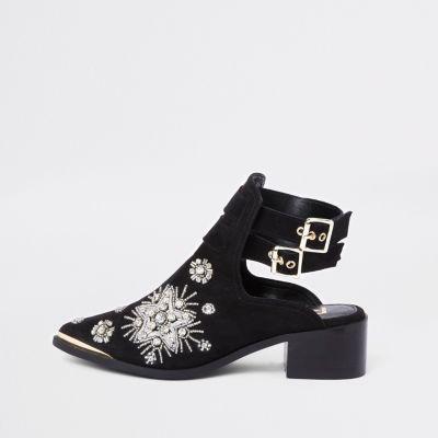 River Island Womens Suede Embellished Backless Boots
