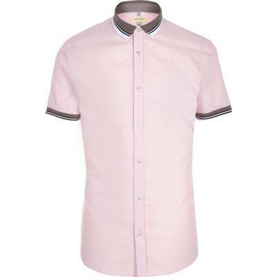 River Island Mens Rib Collar Short Sleeve Slim Fit Shirt