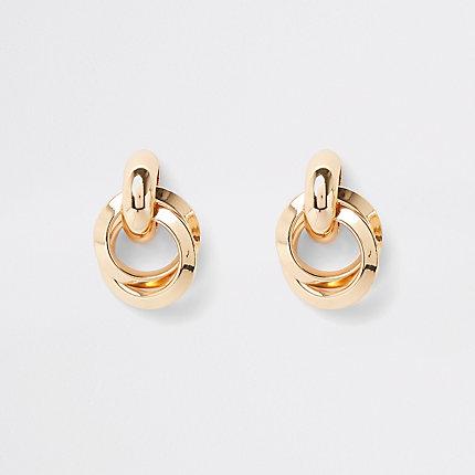 River Island Womens Gold Tone Hoop Twist Stud Earrings