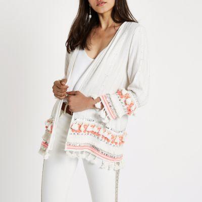 River Island Womens Aztec Embroidered Tassel Beach Kimono