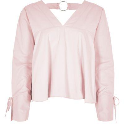 River Island Womens V Neck Ring Back Long Sleeve Top