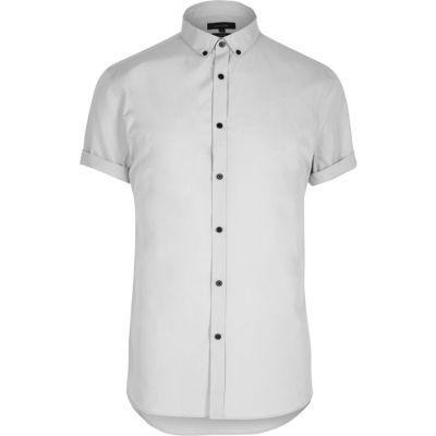 River Island Mensgrey Casual Slim Fit Short Sleeve Shirt