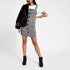 River Island Womens Petite Check Button Pinafore Mini Dress