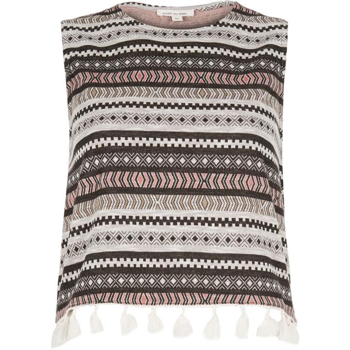 River Island Womens Stripe Tassel Hem Top