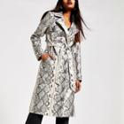 River Island Womens Petite Snake Print Patent Trench Coat