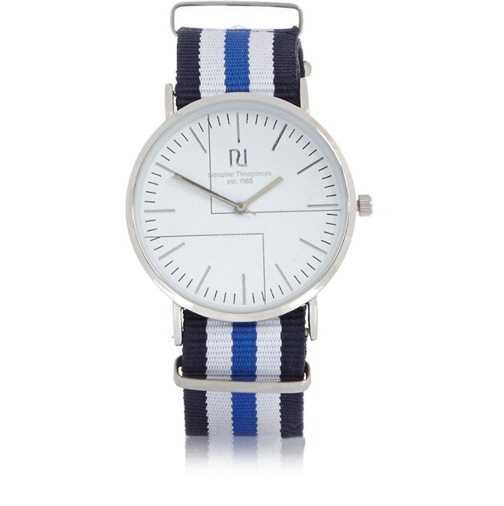 River Island Mensblue Stripe Watch