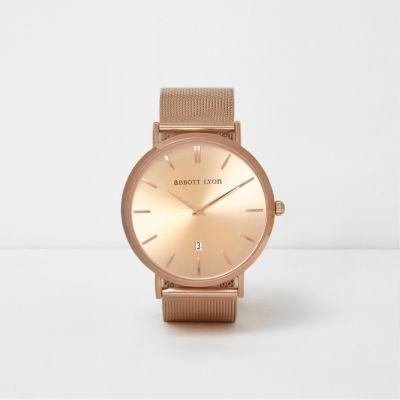 River Island Womens Rose Gold Plated Abbott Lyon Mesh Watch