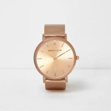 River Island Womens Rose Gold Plated Abbott Lyon Mesh Watch