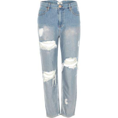 River Island Womens Metallic Ripped Mom Jeans