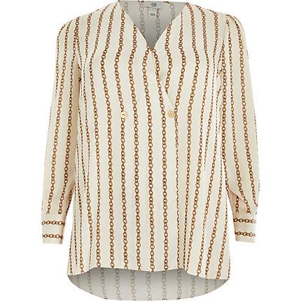 River Island Womens Plus White Chain Print Wrap Blouse