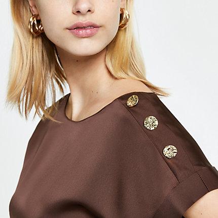 River Island Womens Satin Button Detail T-shirt