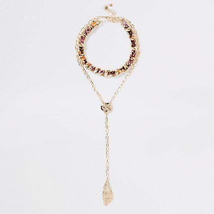 River Island Womens Snake Print Layered Choker Necklace