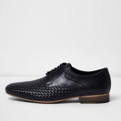 River Island Mensblack Textured Woven Smart Shoes