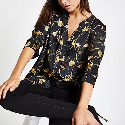 River Island Womens Petite Chain Print Pocket Shirt