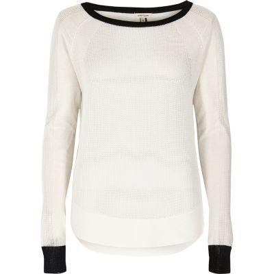 River Island Womens White Sheer Pointelle Knit Top