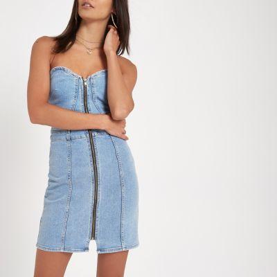 River Island Womens Denim Fitted Mini Dress
