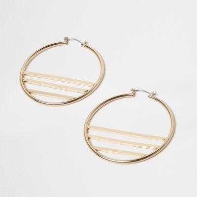 River Island Womens Gold Tone Lined Hoop Earrings