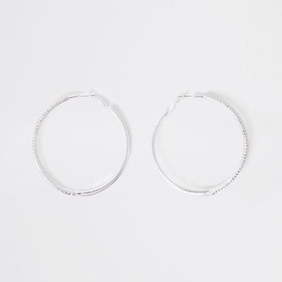 River Island Womens Silver Diamante Embellished Hoop Earrings