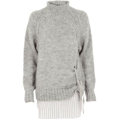 River Island Womens Tie Front Layer High Neck Jumper