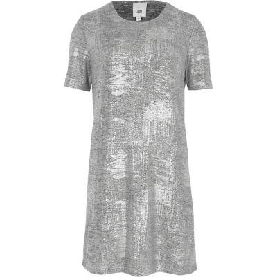 River Island Womens Silver Metallic Foil T-shirt Dress