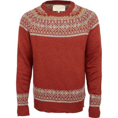 River Island Mens Rust Long Sleeve Fairisle Sweater