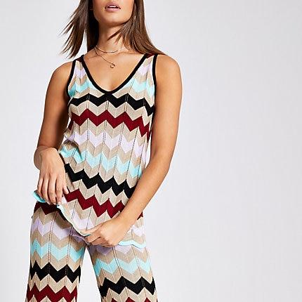 River Island Womens Gold Multicoloured Chevron Stripe Knit Vest