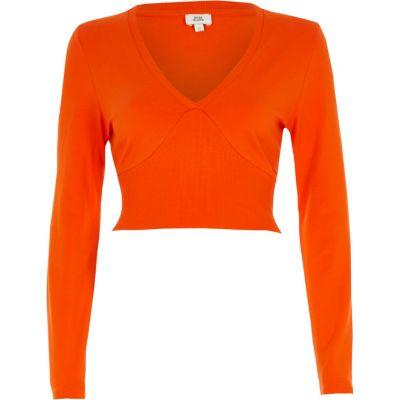 River Island Womens Long Sleeve Ribbed Insert Crop Top
