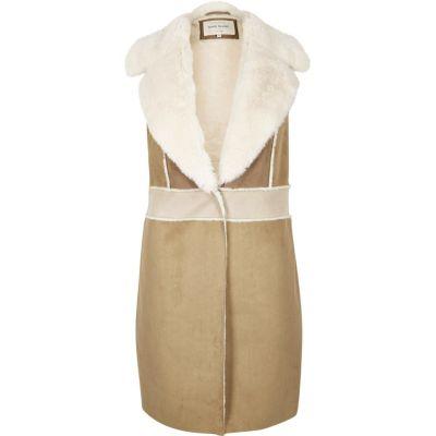 River Island Womens Faux Suede Shearling Vest