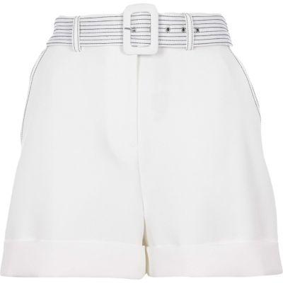 River Island Womens White Contrast Stitch Belted Shorts