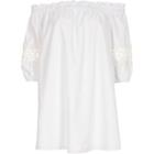 River Island Womens Petite White Bardot Crochet Sleeve Mini Dress