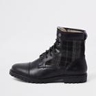River Island Mens Leather Check Insert Military Boots
