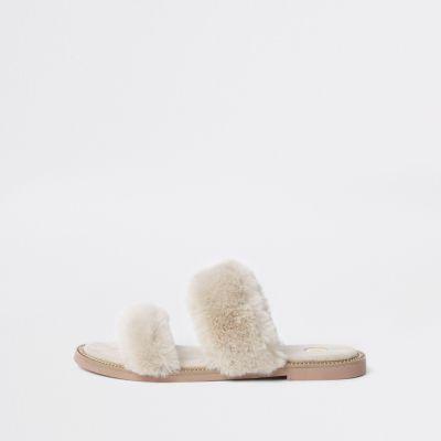 River Island Womens Faux Fur Strap Sandals