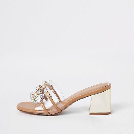 River Island Womens Gold Perspex Block Heel Sandals