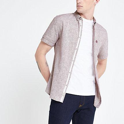 River Island Mens Textured Slub Slim Fit Shirt