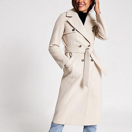 River Island Womens Double Breasted Knitted Trench Coat